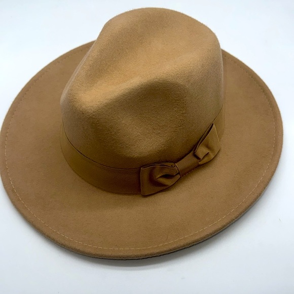 POL Tan Wool Wide Brim Bow Fedora Hat - Picture 5 of 7
